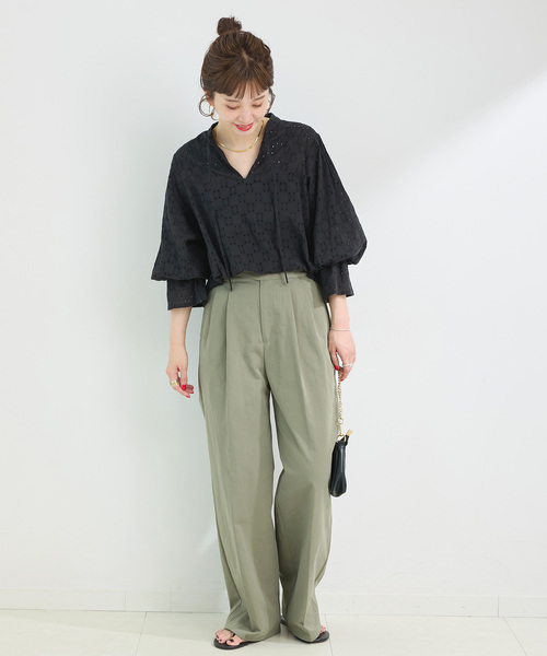 B.C STOCK(ベーセーストック)の「手洗い可 / シフリーブラウス(シャツ/ブラウス・レディース・ブラック/アイボリー・FREE)」の4枚目の写真