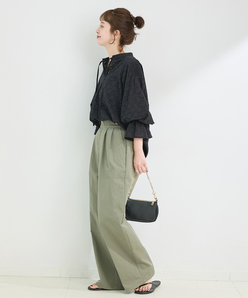 B.C STOCK(ベーセーストック)の「手洗い可 / シフリーブラウス(シャツ/ブラウス・レディース・ブラック/アイボリー・FREE)」の5枚目の写真