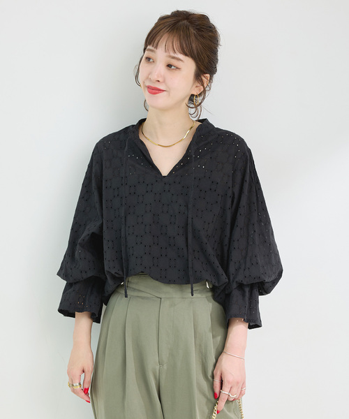 B.C STOCK(ベーセーストック)の「手洗い可 / シフリーブラウス(シャツ/ブラウス・レディース・ブラック/アイボリー・FREE)」の7枚目の写真