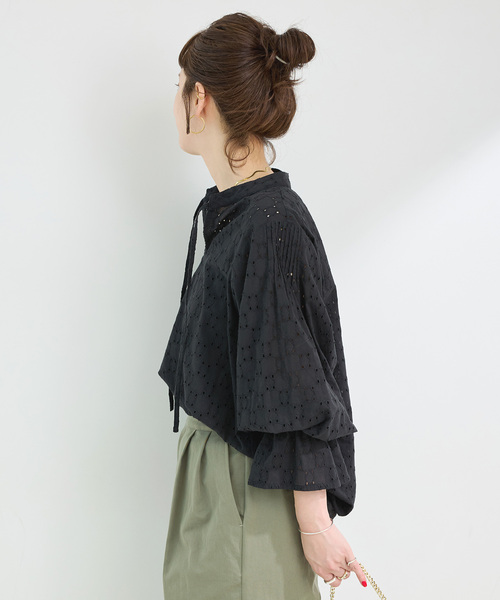 B.C STOCK(ベーセーストック)の「手洗い可 / シフリーブラウス(シャツ/ブラウス・レディース・ブラック/アイボリー・FREE)」の8枚目の写真