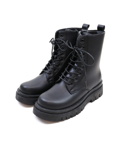 VIVIAN（ヴィヴィアン）の「晴雨兼用 厚底レースアップワークブーツ（ブーツ・レディース・ダークブラウン/ブラック・S/M/L/LL）」の11枚目の写真