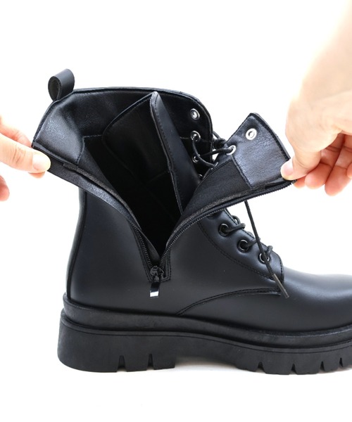 VIVIAN（ヴィヴィアン）の「晴雨兼用 厚底レースアップワークブーツ（ブーツ・レディース・ダークブラウン/ブラック・S/M/L/LL）」の10枚目の写真