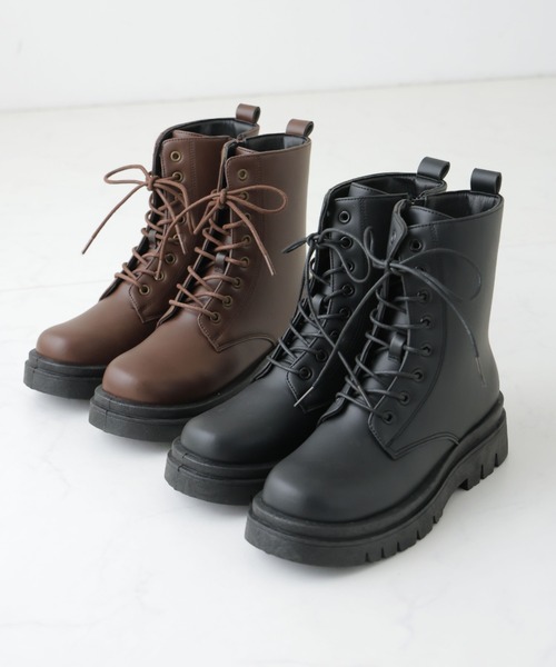 VIVIAN（ヴィヴィアン）の「晴雨兼用 厚底レースアップワークブーツ（ブーツ・レディース・ダークブラウン/ブラック・S/M/L/LL）」の8枚目の写真