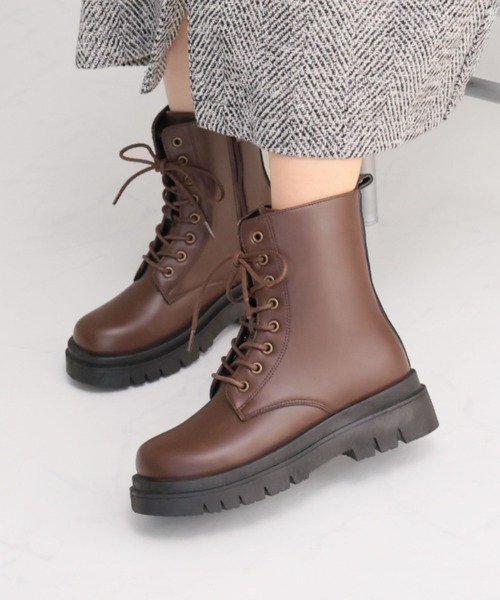 VIVIAN（ヴィヴィアン）の「晴雨兼用 厚底レースアップワークブーツ（ブーツ・レディース・ダークブラウン/ブラック・S/M/L/LL）」の20枚目の写真