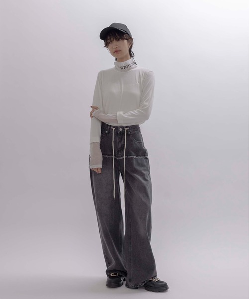 Eimee Law(エイミーロウ)の「ストリングダメージヨーク切替デニムパンツ(デニムパンツ・レディース・ブラック/ブルー・MEDIUM)」の8枚目の写真