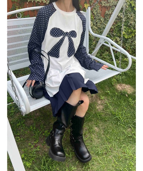 WC(ダブル シー)の「《セットアップ対象★》ドットラグランパッチワークロンT(Tシャツ/カットソー・レディース・グレー/ネイビー・FREE)」の20枚目の写真