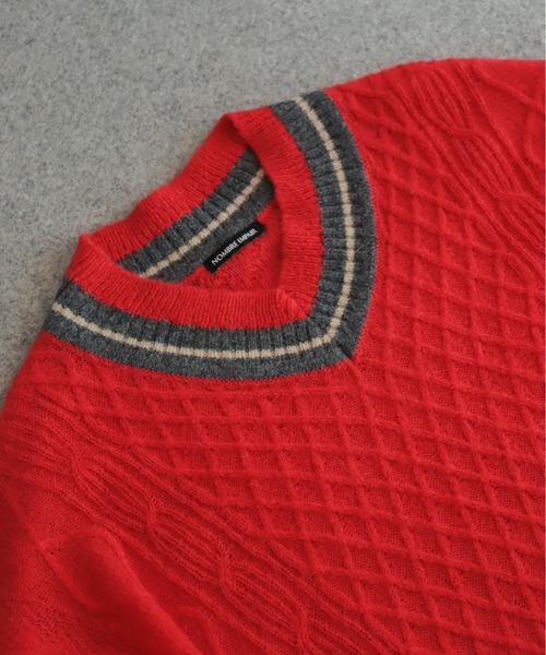 NOMBRE IMPAIR(ノンブルアンペール)の「ウールアルパカケーブル チルデンP/O(ニット/セーター・レディース・レッド/チャコールグレー・FREE)」の8枚目の写真