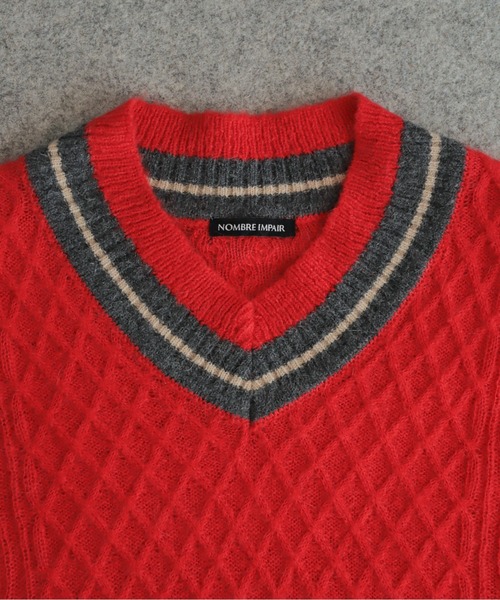 NOMBRE IMPAIR(ノンブルアンペール)の「ウールアルパカケーブル チルデンP/O(ニット/セーター・レディース・レッド/チャコールグレー・FREE)」の10枚目の写真