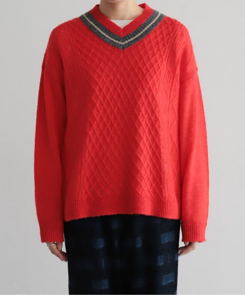 NOMBRE IMPAIR(ノンブルアンペール)の「ウールアルパカケーブル チルデンP/O(ニット/セーター・レディース・レッド/チャコールグレー・FREE)」の18枚目の写真