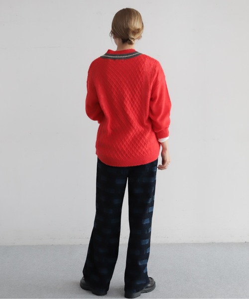 NOMBRE IMPAIR(ノンブルアンペール)の「ウールアルパカケーブル チルデンP/O(ニット/セーター・レディース・レッド/チャコールグレー・FREE)」の3枚目の写真