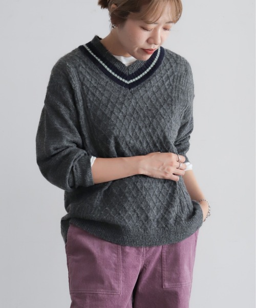 NOMBRE IMPAIR(ノンブルアンペール)の「ウールアルパカケーブル チルデンP/O(ニット/セーター・レディース・レッド/チャコールグレー・FREE)」の22枚目の写真