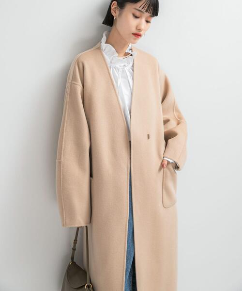 URBAN RESEARCH ROSSO WOMEN（アーバンリサーチ　ロッソ）の「カラーレスリバーロングコート（その他アウター・レディース・ライトベージュ/チャコールグレー・FREE）」の7枚目の写真