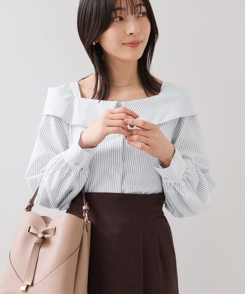 VIS（ビス）の「オフショルライクロングスリーブブラウス/イージーケア（シャツ/ブラウス・レディース・ネイビー/ホワイト系その他/ブルー系その他4・FREE）」の2枚目の写真