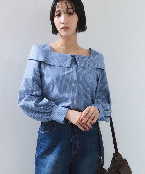 VIS（ビス）の「オフショルライクロングスリーブブラウス/イージーケア（シャツ/ブラウス・レディース・ネイビー/ホワイト系その他/ブルー系その他4・FREE）」の9枚目の写真