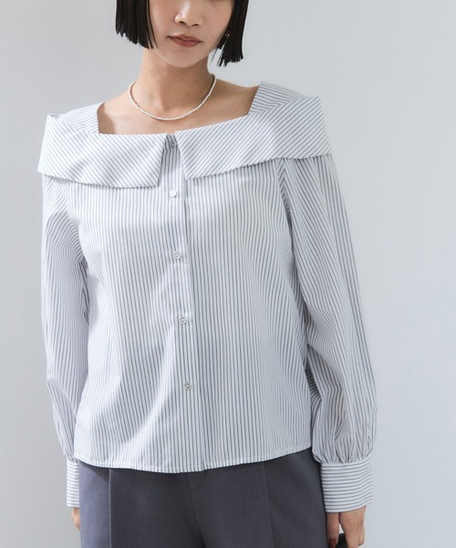 VIS（ビス）の「オフショルライクロングスリーブブラウス/イージーケア（シャツ/ブラウス・レディース・ネイビー/ホワイト系その他/ブルー系その他4・FREE）」の14枚目の写真