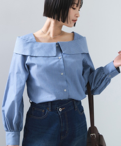 VIS（ビス）の「オフショルライクロングスリーブブラウス/イージーケア（シャツ/ブラウス・レディース・ネイビー/ホワイト系その他/ブルー系その他4・FREE）」の8枚目の写真