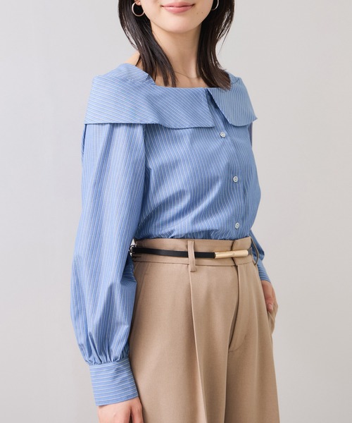 VIS（ビス）の「オフショルライクロングスリーブブラウス/イージーケア（シャツ/ブラウス・レディース・ネイビー/ホワイト系その他/ブルー系その他4・FREE）」の19枚目の写真