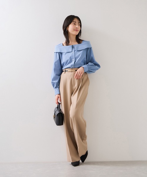 VIS（ビス）の「オフショルライクロングスリーブブラウス/イージーケア（シャツ/ブラウス・レディース・ネイビー/ホワイト系その他/ブルー系その他4・FREE）」の22枚目の写真