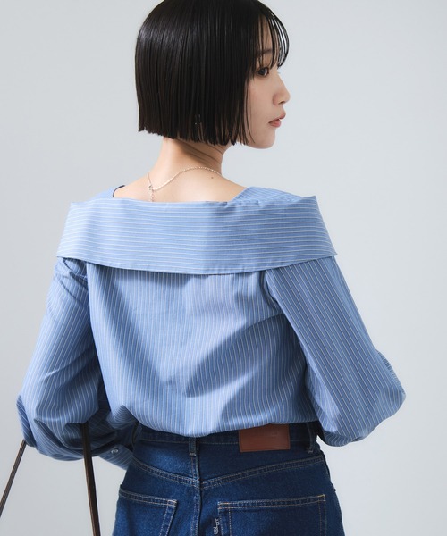 VIS（ビス）の「オフショルライクロングスリーブブラウス/イージーケア（シャツ/ブラウス・レディース・ネイビー/ホワイト系その他/ブルー系その他4・FREE）」の18枚目の写真