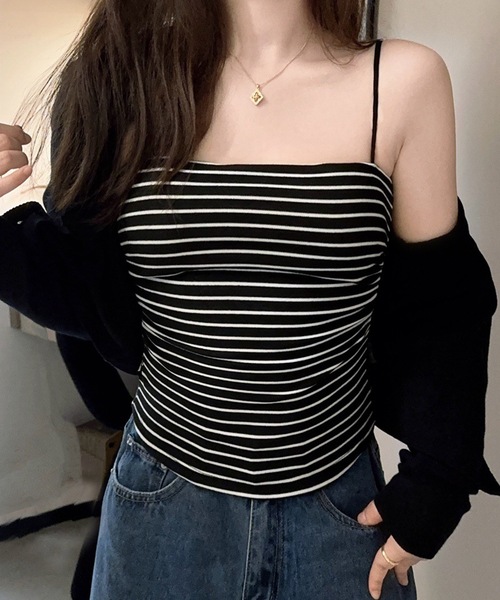 Lace Ladies(レースレディース)の「ベアトップ風 クロップド カップ付き キャミソール トップス(キャミソール・レディース・ブラック/ブラウン/ホワイト/ベージュ・FREE)」の3枚目の写真