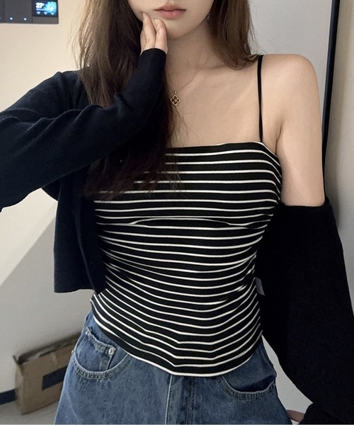 Lace Ladies(レースレディース)の「ベアトップ風 クロップド カップ付き キャミソール トップス(キャミソール・レディース・ブラック/ブラウン/ホワイト/ベージュ・FREE)」の8枚目の写真