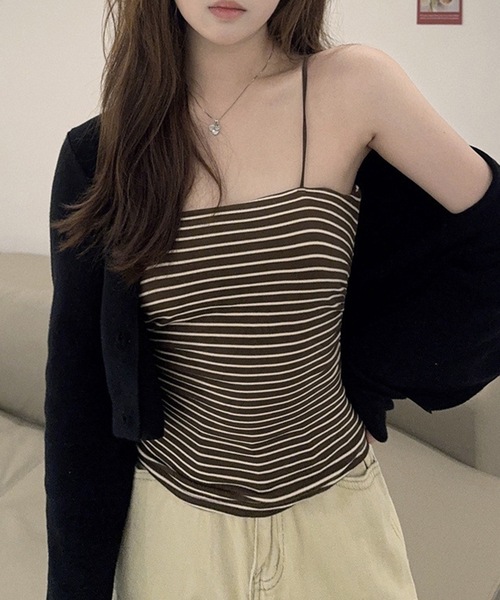 Lace Ladies(レースレディース)の「ベアトップ風 クロップド カップ付き キャミソール トップス(キャミソール・レディース・ブラック/ブラウン/ホワイト/ベージュ・FREE)」の11枚目の写真