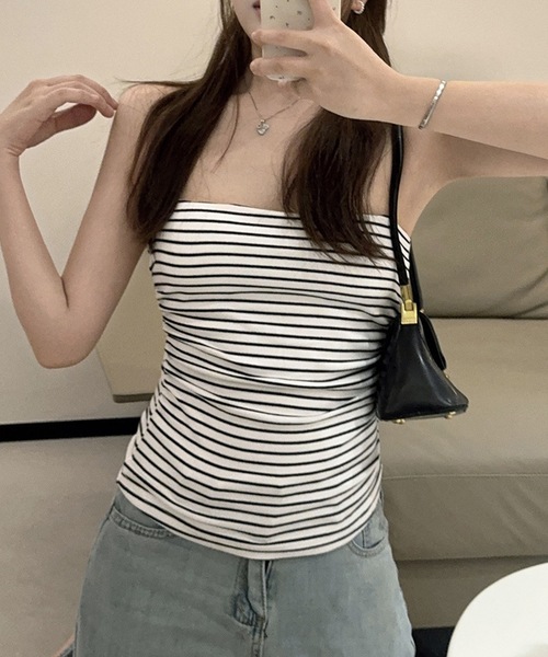 Lace Ladies(レースレディース)の「ベアトップ風 クロップド カップ付き キャミソール トップス(キャミソール・レディース・ブラック/ブラウン/ホワイト/ベージュ・FREE)」の18枚目の写真