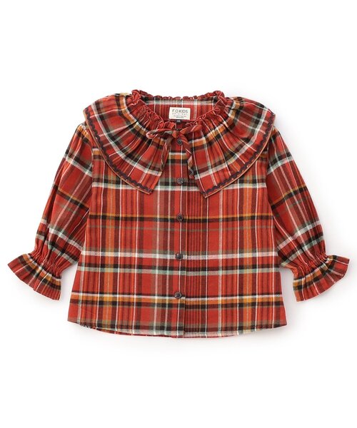 F.O.KIDS（エフオーキッズ）の「【ジュニア対応】Girls　先染めチェックシャツ（シャツ/ブラウス・キッズ・パープル/レッド・100/90/80/110/140/130/120）」の2枚目の写真