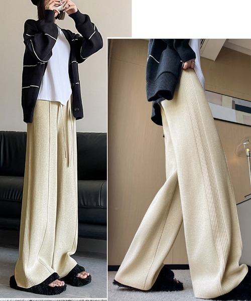 shoppinggo（ショッピングゴー）の「ニットパンツ リブニット ワイドパンツ フレアパンツ リラックスパンツ（その他パンツ・レディース・ピンク/ベージュ/ブラック/アイボリー・FREE）」の18枚目の写真