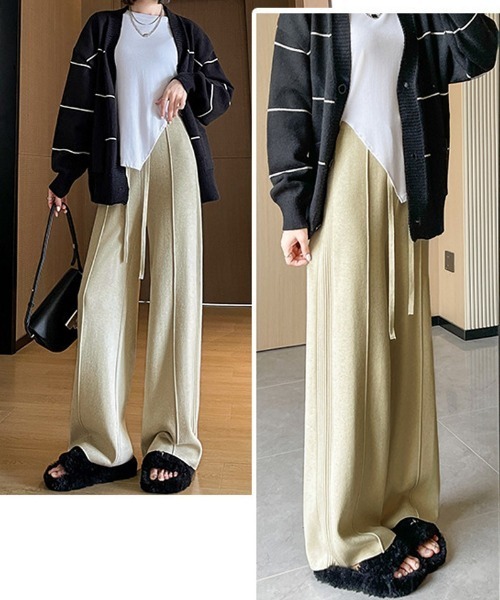 shoppinggo（ショッピングゴー）の「ニットパンツ リブニット ワイドパンツ フレアパンツ リラックスパンツ（その他パンツ・レディース・ピンク/ベージュ/ブラック/アイボリー・FREE）」の19枚目の写真