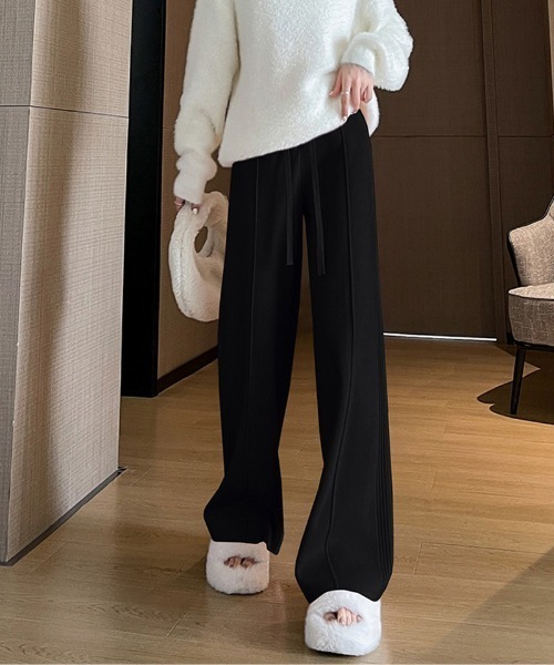 shoppinggo（ショッピングゴー）の「ニットパンツ リブニット ワイドパンツ フレアパンツ リラックスパンツ（その他パンツ・レディース・ピンク/ベージュ/ブラック/アイボリー・FREE）」の13枚目の写真