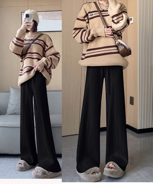 shoppinggo（ショッピングゴー）の「ニットパンツ リブニット ワイドパンツ フレアパンツ リラックスパンツ（その他パンツ・レディース・ピンク/ベージュ/ブラック/アイボリー・FREE）」の14枚目の写真