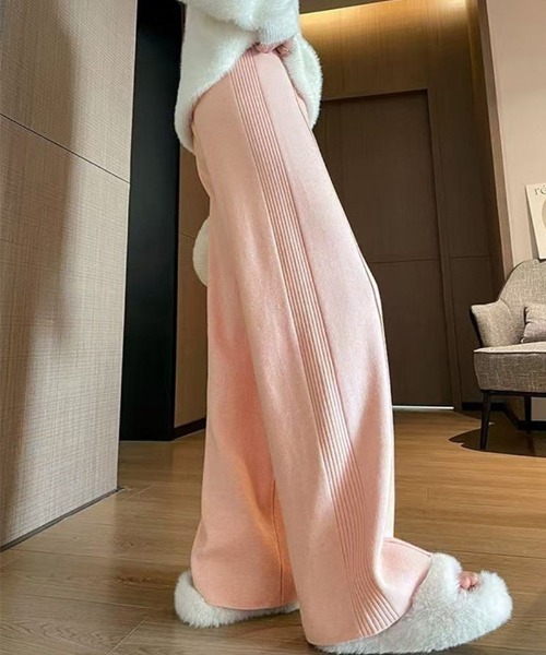 shoppinggo（ショッピングゴー）の「ニットパンツ リブニット ワイドパンツ フレアパンツ リラックスパンツ（その他パンツ・レディース・ピンク/ベージュ/ブラック/アイボリー・FREE）」の7枚目の写真