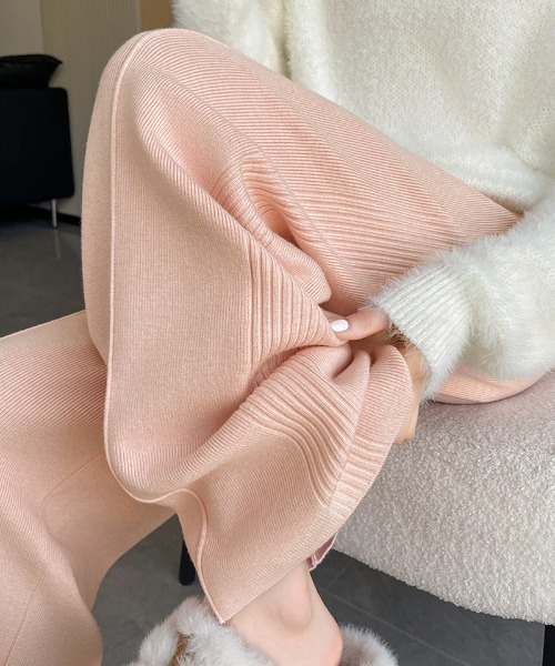 shoppinggo（ショッピングゴー）の「ニットパンツ リブニット ワイドパンツ フレアパンツ リラックスパンツ（その他パンツ・レディース・ピンク/ベージュ/ブラック/アイボリー・FREE）」の8枚目の写真