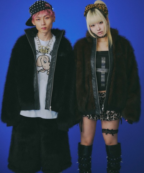 GALFY（ガルフィー）の「【GALFY】お金大好きファーブルゾン / 【ガルフィー】ロゴフェイクファーダブルジップジャケット（ブルゾン・メンズ・ベージュ/ブラウン/ブラック・L/XL）」の4枚目の写真