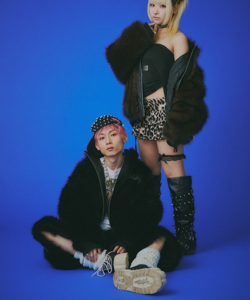 GALFY（ガルフィー）の「【GALFY】お金大好きファーブルゾン / 【ガルフィー】ロゴフェイクファーダブルジップジャケット（ブルゾン・メンズ・ベージュ/ブラウン/ブラック・L/XL）」の5枚目の写真