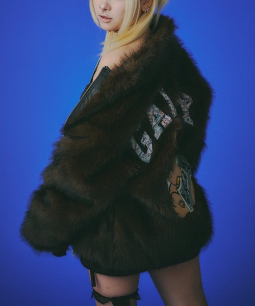 GALFY（ガルフィー）の「【GALFY】お金大好きファーブルゾン / 【ガルフィー】ロゴフェイクファーダブルジップジャケット（ブルゾン・メンズ・ベージュ/ブラウン/ブラック・L/XL）」の13枚目の写真