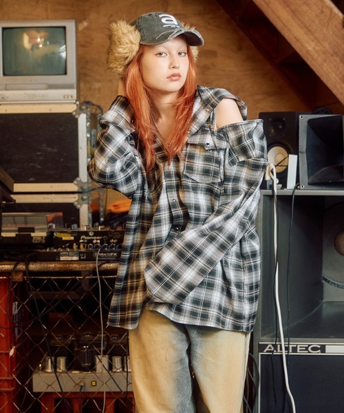 2wayオフショルフードチェックシャツ（シャツ/ブラウス）｜ACLENT