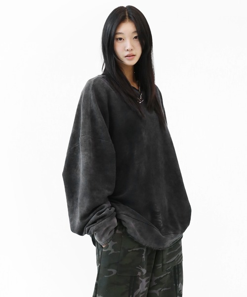 minsobi（ミンソビ）の「ヴィンテージウォッシュカットオフスウェット（スウェット・メンズ・ブラック・FREE）」の2枚目の写真