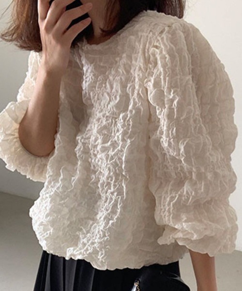LETee(レティー)の「ワッフル風変わり織プルオーバーブラウス(シャツ/ブラウス・レディース・ホワイト/ブラック・FREE)」の3枚目の写真