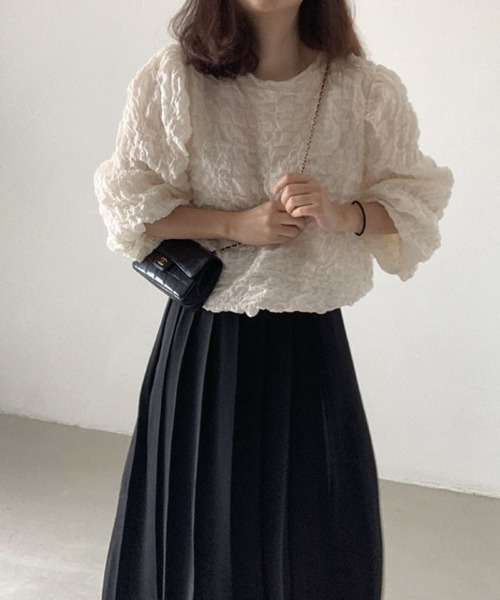 LETee(レティー)の「ワッフル風変わり織プルオーバーブラウス(シャツ/ブラウス・レディース・ホワイト/ブラック・FREE)」の5枚目の写真