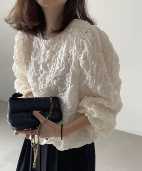 LETee(レティー)の「ワッフル風変わり織プルオーバーブラウス(シャツ/ブラウス・レディース・ホワイト/ブラック・FREE)」の7枚目の写真