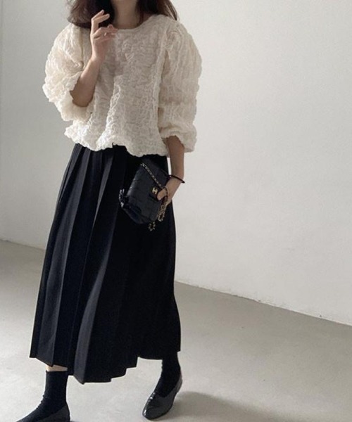 LETee(レティー)の「ワッフル風変わり織プルオーバーブラウス(シャツ/ブラウス・レディース・ホワイト/ブラック・FREE)」の8枚目の写真