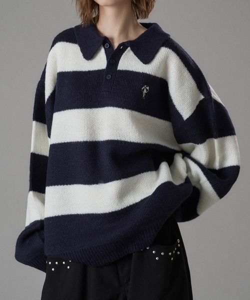 ONCILY(オンシェリー)の「ASSORT VOLUME KNIT POLO 25AW / アソートボリュームニットポロ(ニット/セーター・メンズ・ネイビー系/チャコールグレー/ブラック系その他/アイボリー/ブルー系その他/ネイビー/グリーン系その他/ホワイト系その他/ブラウン/ブラウン系その他/ブラウン系その他2/ネイビー系1・SMALL/LARGE/MEDIUM)」の14枚目の写真
