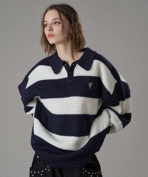 ONCILY(オンシェリー)の「ASSORT VOLUME KNIT POLO 25AW / アソートボリュームニットポロ(ニット/セーター・メンズ・ネイビー系/チャコールグレー/ブラック系その他/アイボリー/ブルー系その他/ネイビー/グリーン系その他/ホワイト系その他/ブラウン/ブラウン系その他/ブラウン系その他2/ネイビー系1・SMALL/LARGE/MEDIUM)」の13枚目の写真