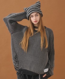 PLAN To（プラントゥ）の「Vintage Design Damaged Aze Knit / ヴィンテージデザインダメージ畔ニット（ニット/セーター）」