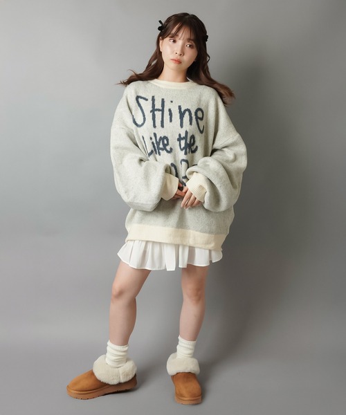 SPINNS（スピンズ）の「体型カバーも◎ゆるロゴジャガードニット/手書き風ロゴ（ニット/セーター・レディース・チャコール/ネイビー/ボルドー/アイボリー/グレー・ONESIZE）」の20枚目の写真