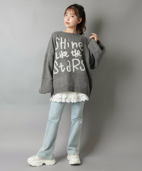 SPINNS（スピンズ）の「体型カバーも◎ゆるロゴジャガードニット/手書き風ロゴ（ニット/セーター・レディース・チャコール/ネイビー/ボルドー/アイボリー/グレー・ONESIZE）」の17枚目の写真