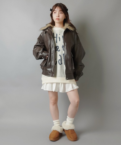 SPINNS（スピンズ）の「体型カバーも◎ゆるロゴジャガードニット/手書き風ロゴ（ニット/セーター・レディース・チャコール/ネイビー/ボルドー/アイボリー/グレー・ONESIZE）」の21枚目の写真