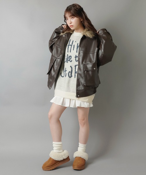 SPINNS（スピンズ）の「体型カバーも◎ゆるロゴジャガードニット/手書き風ロゴ（ニット/セーター・レディース・チャコール/ネイビー/ボルドー/アイボリー/グレー・ONESIZE）」の22枚目の写真